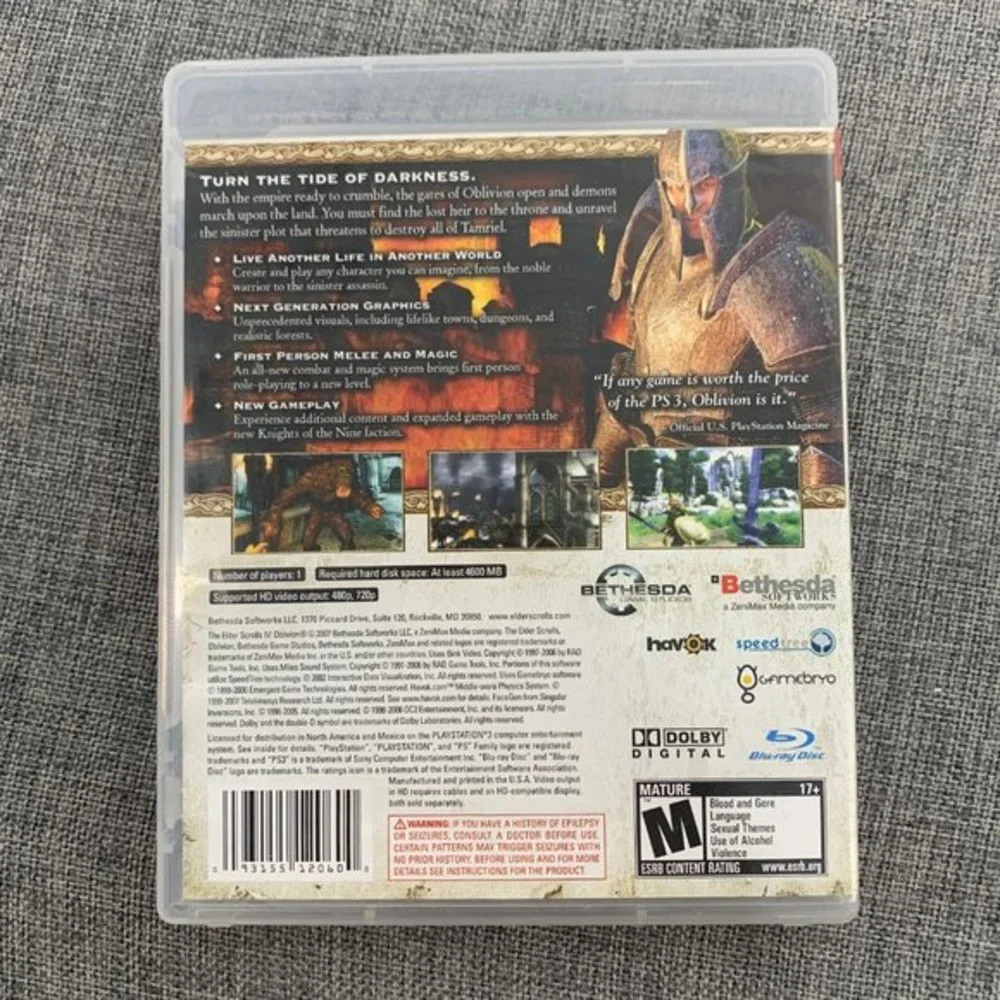 Elder Scrolls IV Oblivion Playstation‎ 3 Mature 17+ Bethesda Softworks